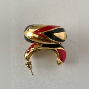 Vintage Hoop Earrings Black and Red enamel